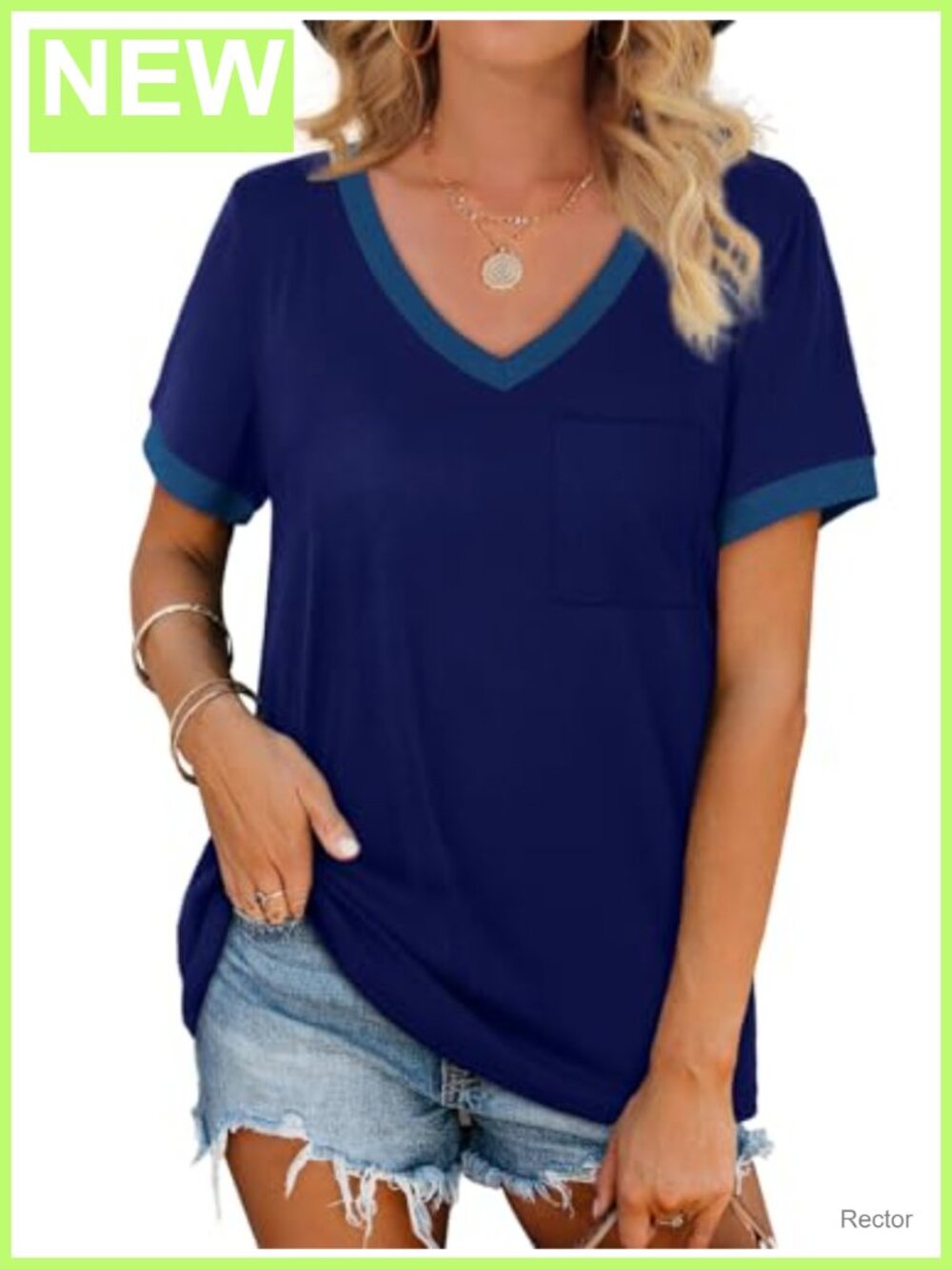 Womens V Neck Short Sleeve T Shirt Loose Casual Summer Top with Pocket